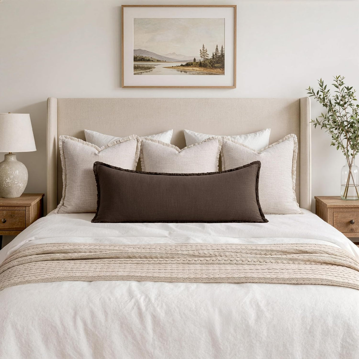 miulee 14x36 long linen fringe lumbar pillow covers shown in use
