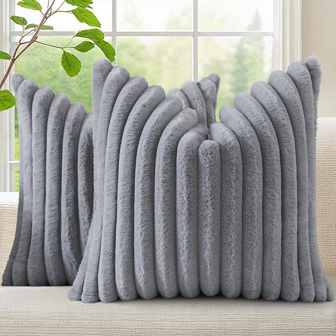 decorUhome Cozy Faux Fur Throw Pillow Covers 24x24 Set of 2 Decorative Soft by decorUhome