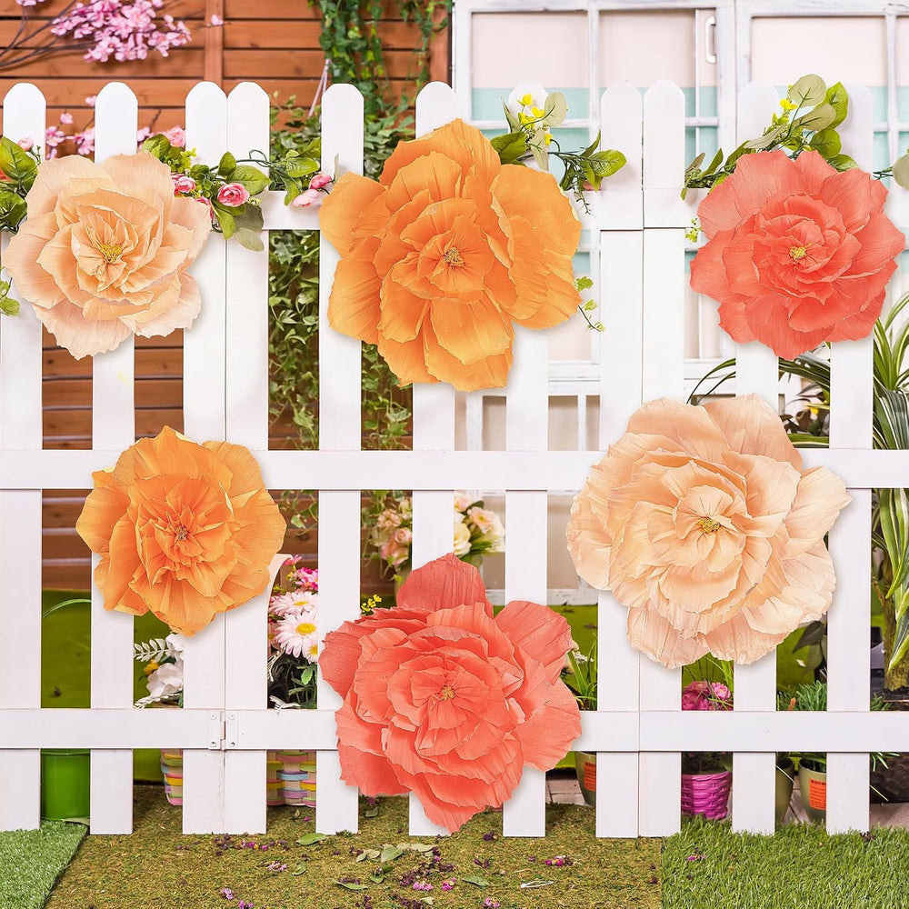 Aneco 6 Pieces Large Paper Artificial Flowers 3D Crepe Tissue Flower Wall Dec...