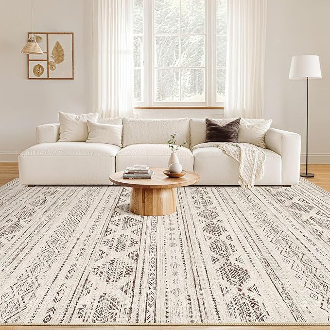 Nakagishi 8x10 Area Rugs Living Room: Washable Boho Large Neutral Soft - Image 4