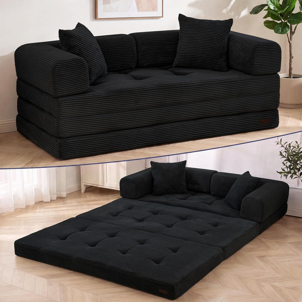 MAXYOYO 63" Convertible Sofa Bed, Boneless Futon Couch Floor Sofa, Black