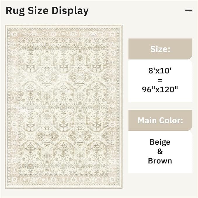 Soalmost 8x10 Area Rugs, Washable Rugs, Large Stain Resistant Beige Area Rug - Image 5