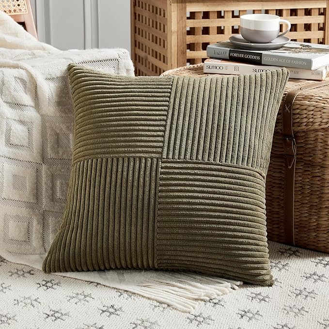 Fancy Homi 2 Packs Olive Green Big Decorative Throw Pillow Covers 24x24 Inch - Image 2
