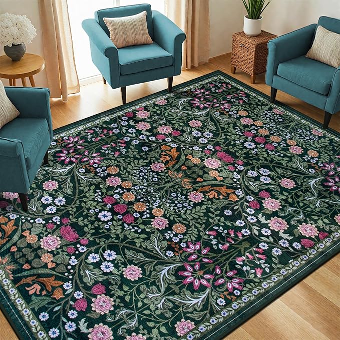 Area Rug Living Room Rugs: Floral 4x6 Washable Rug Vintage Soft Boho Non-Slip - Image 2