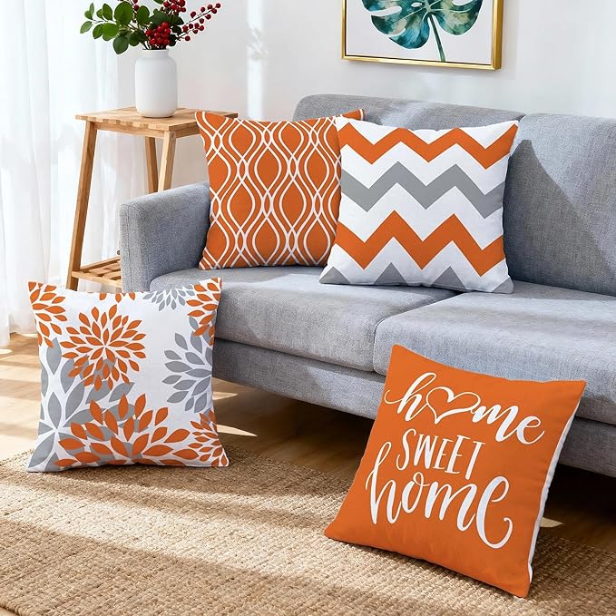 Hexagram Geometric Orange Pillow Covers 16x16 Set of 4, Decorative Outdoor Boho - Image 6