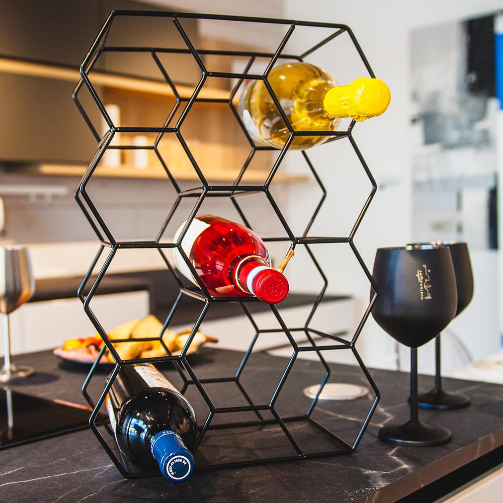 Gusto Nostro Countertop Wine Rack - 14 Bottle Freestanding Modern Black Metal...