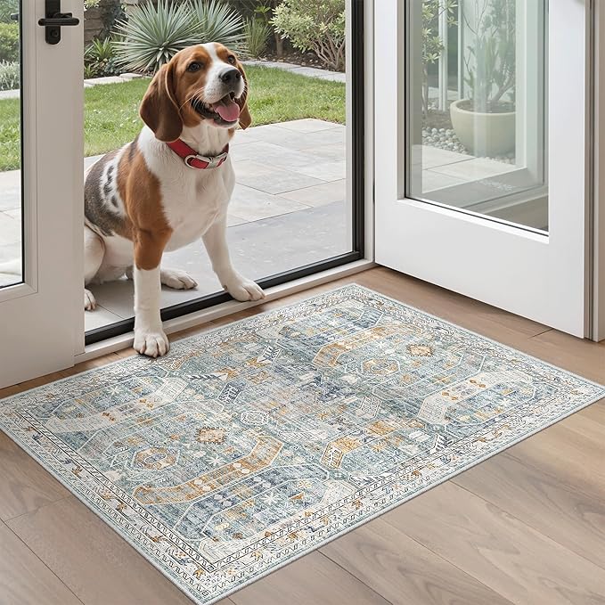 Madane Washable Area Rug 2x3, Small Entryway Rug Non-Slip Vintage Door Mat by Madane
