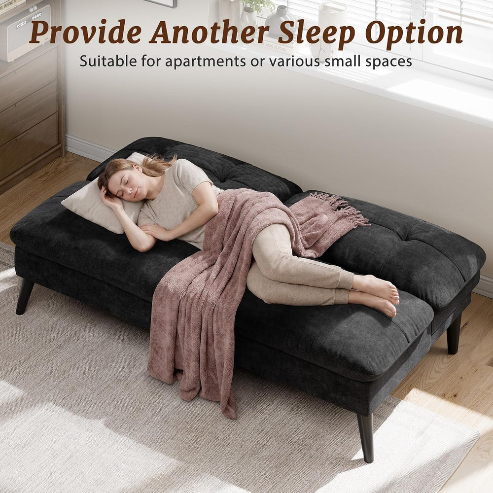 Shintenchi Futon Sofa Bed, Foldable Small Velvet Couch Bed with Adjustable Re...