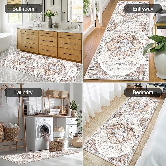 HEBE Hallway Runner Rug 2'x6' Washable Vintage Distressed Area Rugs Non Slip - Image 6