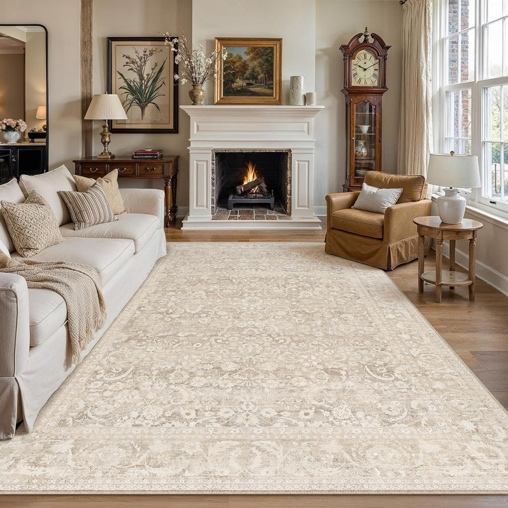 8x10 Area Rug for Living Room Vintage Printed Beige Rugs