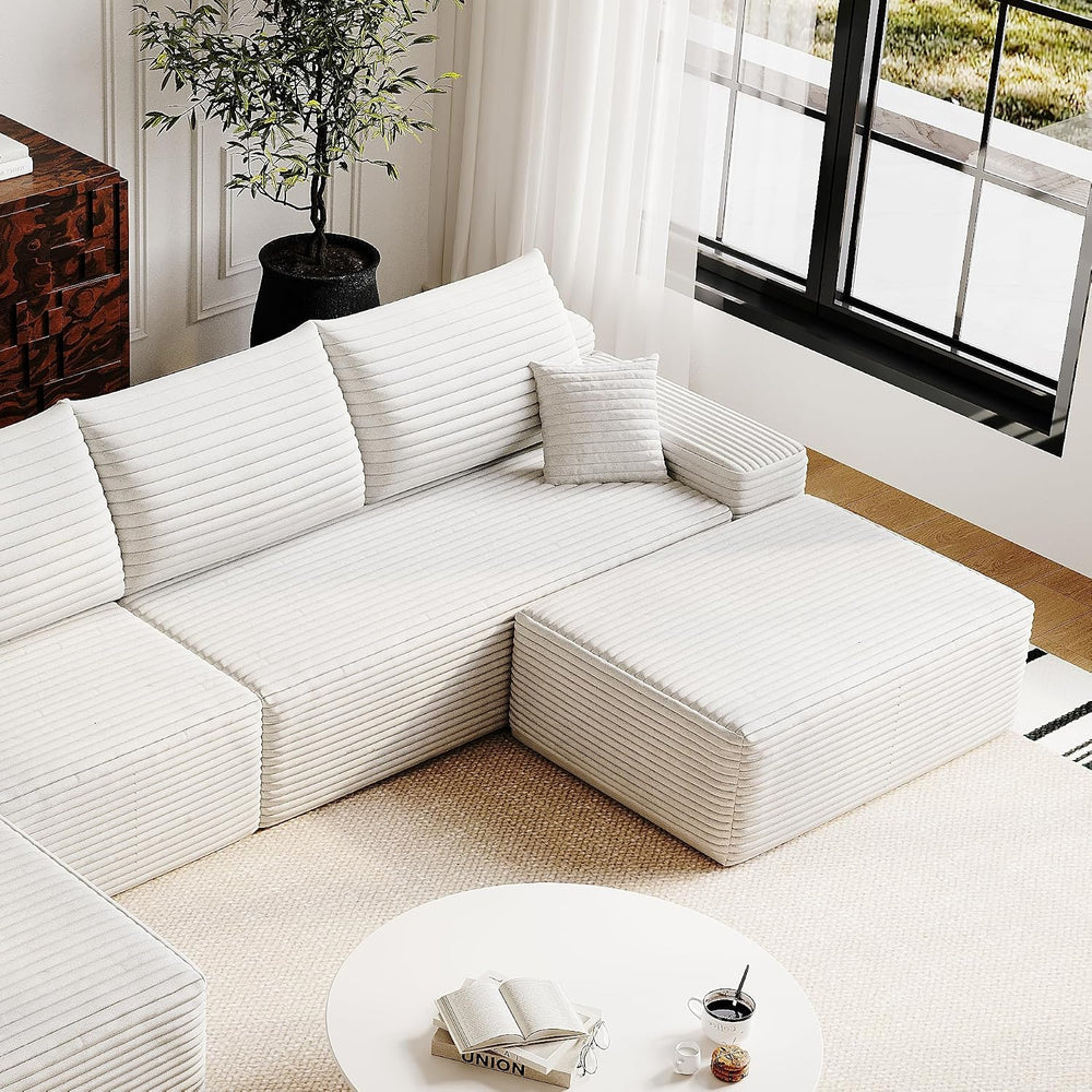 37.4" Plush Corduroy Ottoman, Upholstered Cloud Ottoman for Boneless Cou...