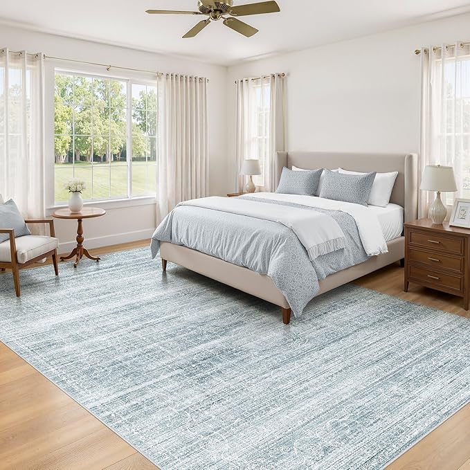 8x10 Area Rugs Living Room: Washable Large Neutral Soft Rug Farmhouse Stain - Image 4