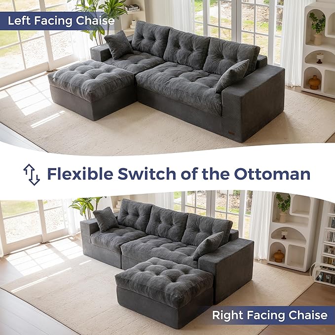 MAXYOYO 104" L Shaped Modular Sectional Sofa with Ottoman, Cloud Boneles...