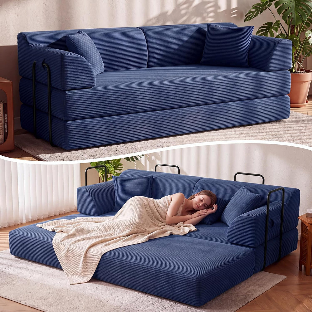 79" High Back Boneless Couch, Convertible Sofa Bed, Navy Blue