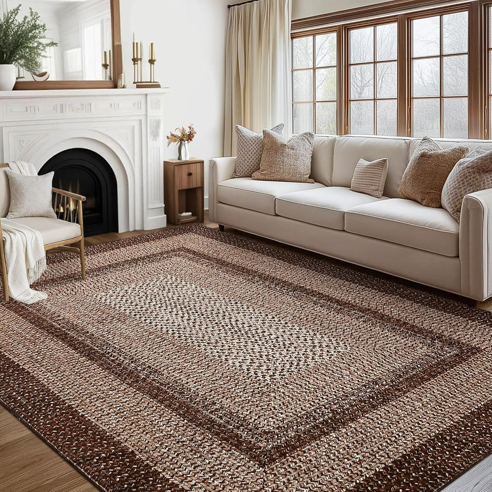RUGSREAL 8x10 Washable Area Rug for Living Room with Rubber Backing