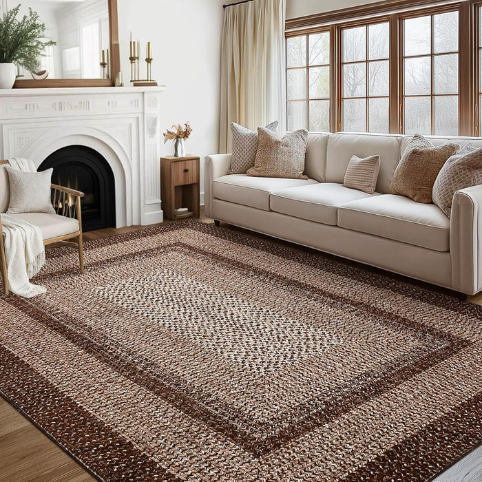 RUGSREAL 8x10 Washable Area Rug for Living Room with Rubber Backing