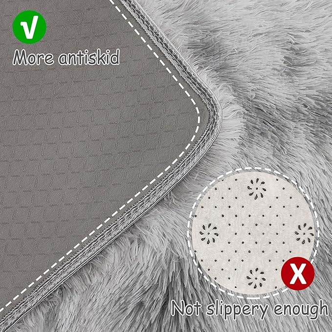 Tie Dye Grey Rug for Living Room 5x8ft Fluffy Modern Shag Area Rug Mat Bedside - Image 3