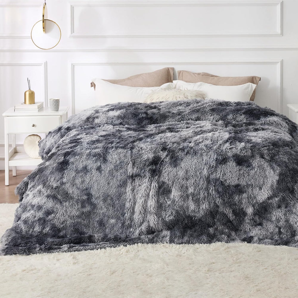 Bedsure Faux Fur Fluffy Sherpa Fleece Queen Bed Blanket Grey 90"x90"