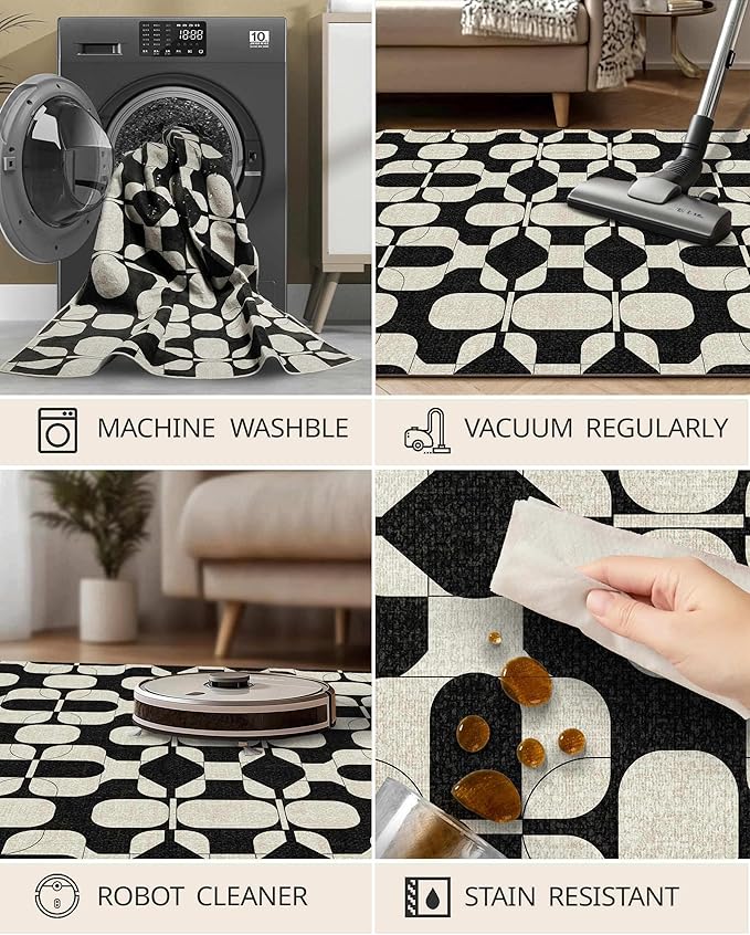 Latte&Fog 6x9 Area Rugs for Living Room Bedroom, Boho Non Slip Low Pile Carpet - Image 7