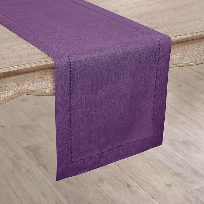 Solino Home Linen Purple Table Runner 108 Inches Long - 100% Pure Linen Hemst...
