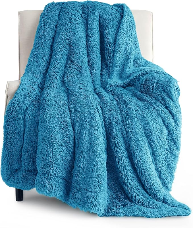 Bedsure GentleSoft Fuzzy Sherpa Faux Fur Twin Blanket Bright Blue Cozy Gifts by BEDSURE