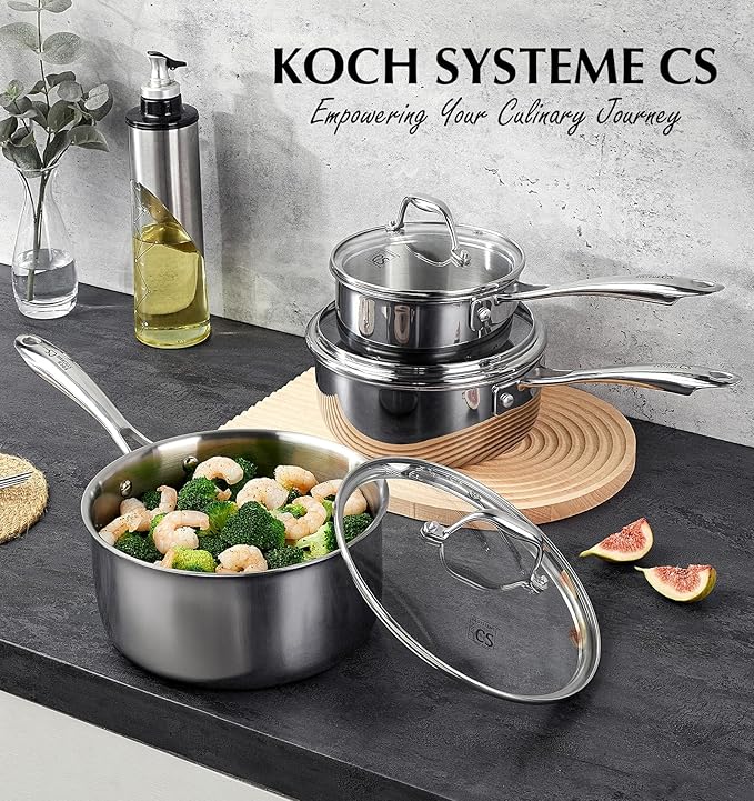 KOCH SYSTEME CS Triply Stainless Steel Saucepan Set, 1QT & 2QT & 3QT Stainless - Image 7