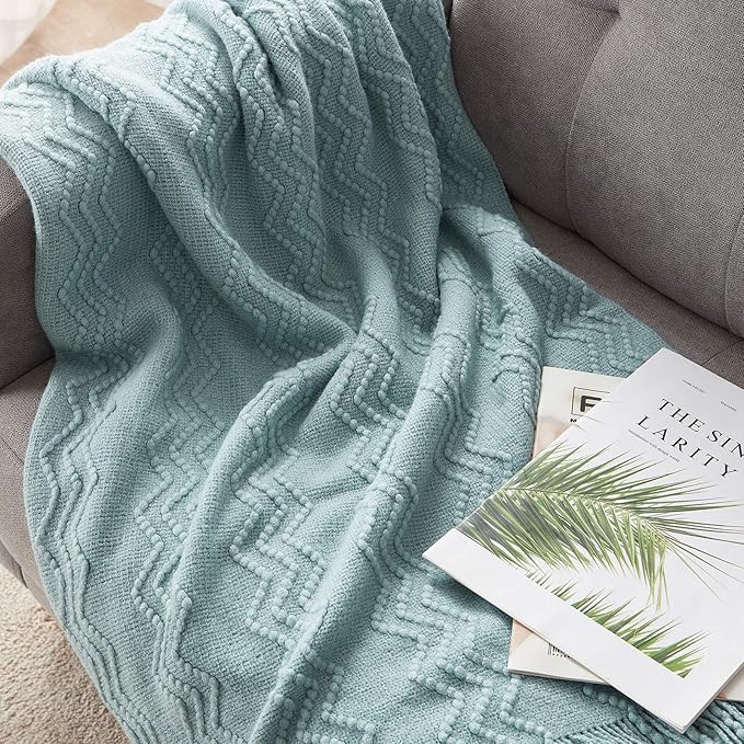 BOURINA Aqua Throw Blanket 50 x90 Inches Throw Textured Solid Soft Sofa Throw - Image 3