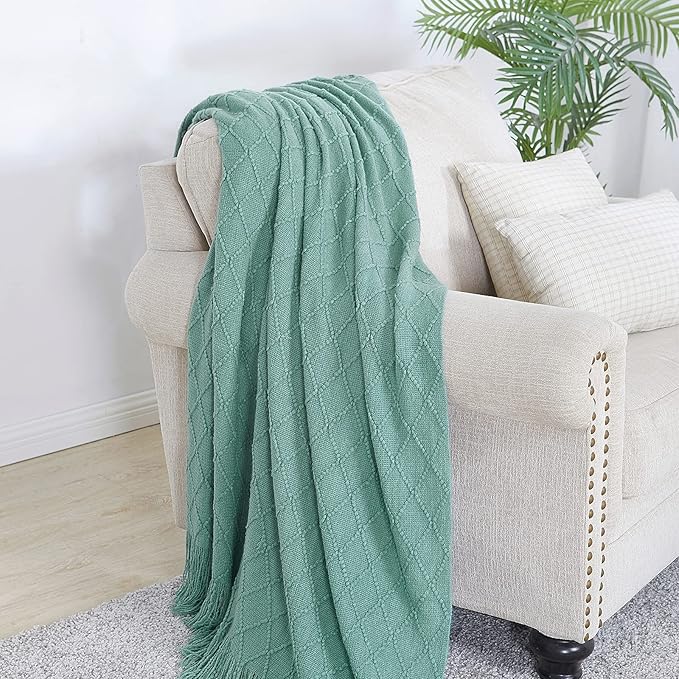 BOURINA Dark Cyan Throw Blanket 50 x90 Inches Textured Solid Soft Sofa Throw - Image 3