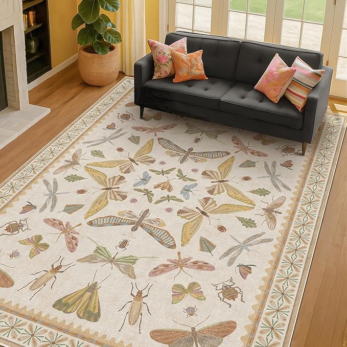 Beige and Yellow 5x7 Boho Rug for Living Room by HazoHaus