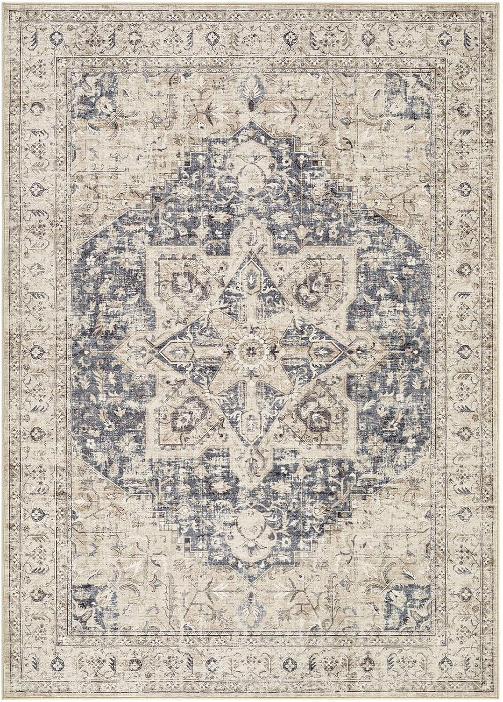 Tortania Area Rug 10x14 Living Room Rug Washable Soft Cream/Blue