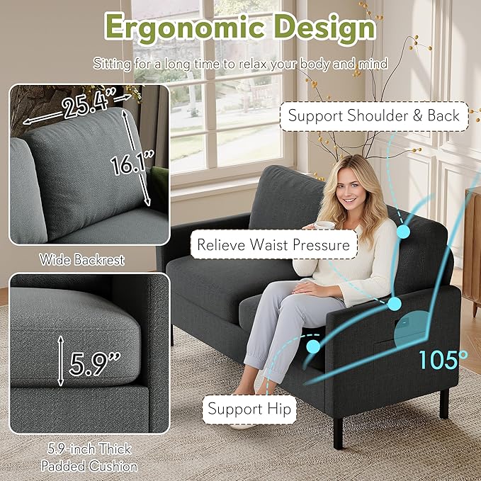 STHOUYN 56" W Fabric Loveseat Sofa with 2 USB, Small Couches for Living ...