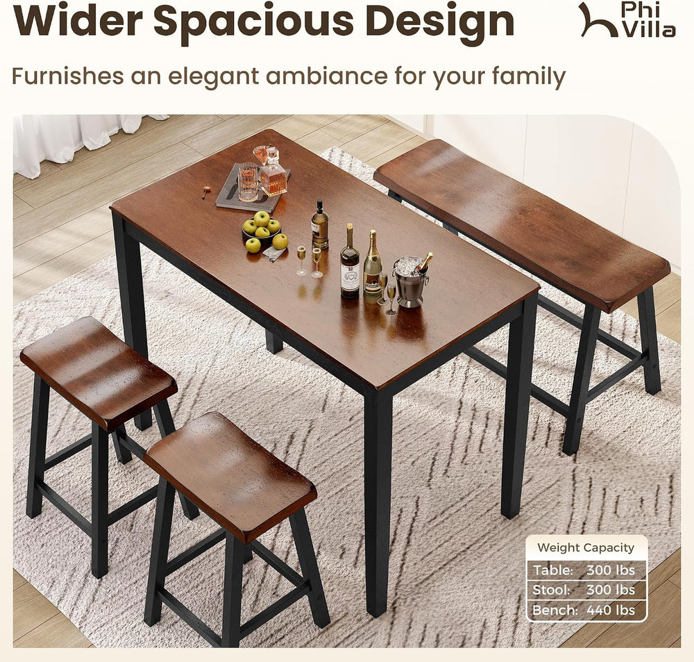 PHI VILLA Dining Table Set for 4, Kitchen Table Set with Bench and Chairs, So...