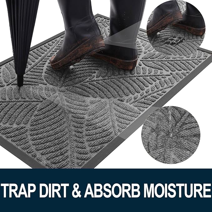 Colorxy Waterproof Doormat, Sturdy Natural Rubber Front Door Mats, Non Slip Low - Image 2