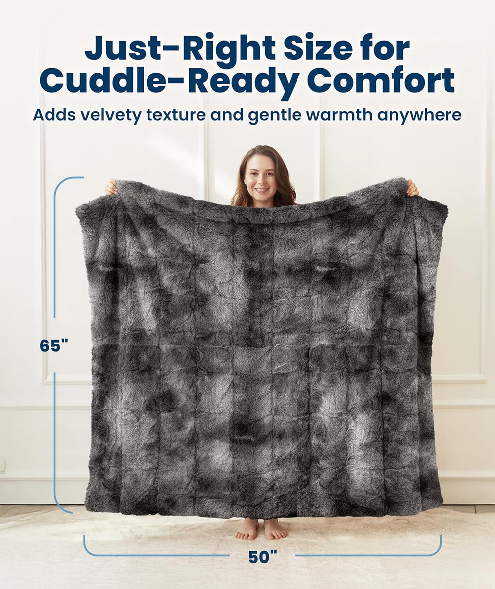 Everlasting Comfort Soft & Comfortable Gray Faux Fur Throw Blanket for Co...