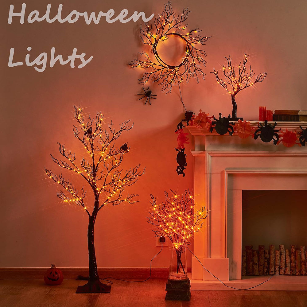 Hairui Lighted Halloween Tree with 150 Orange Fairy Lights 4FT, Spooky Black ...