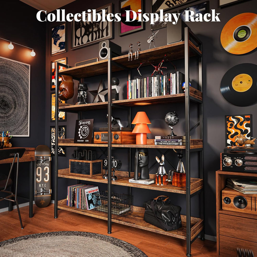 Huuger 5 Tier Bookshelf, Display Bookshelf with 10 Open Shelves and Raised Ba...