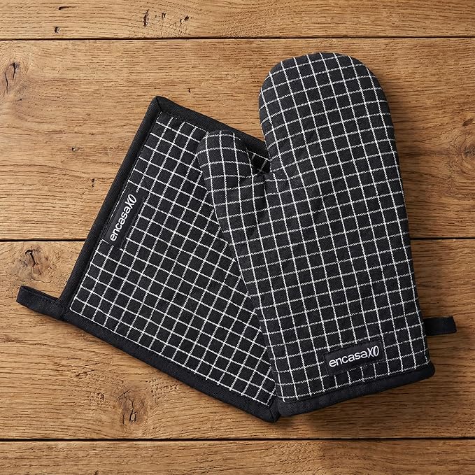 Encasa XO Heat Resistant 100% Cotton Oven Glove & Potholder Set by EncasaXO