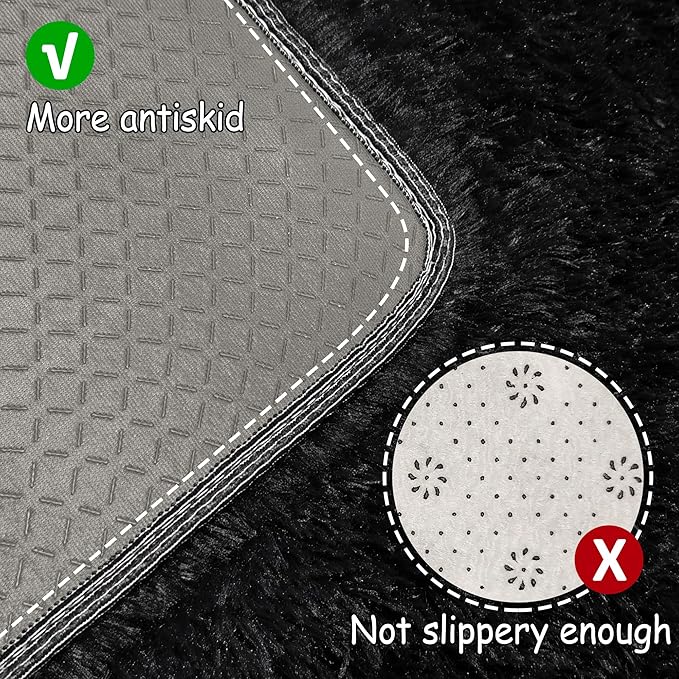 3x10 Bedside Area Rugs for Bedroom Soft Fluffy Shag Black Rug for Hallway - Image 4