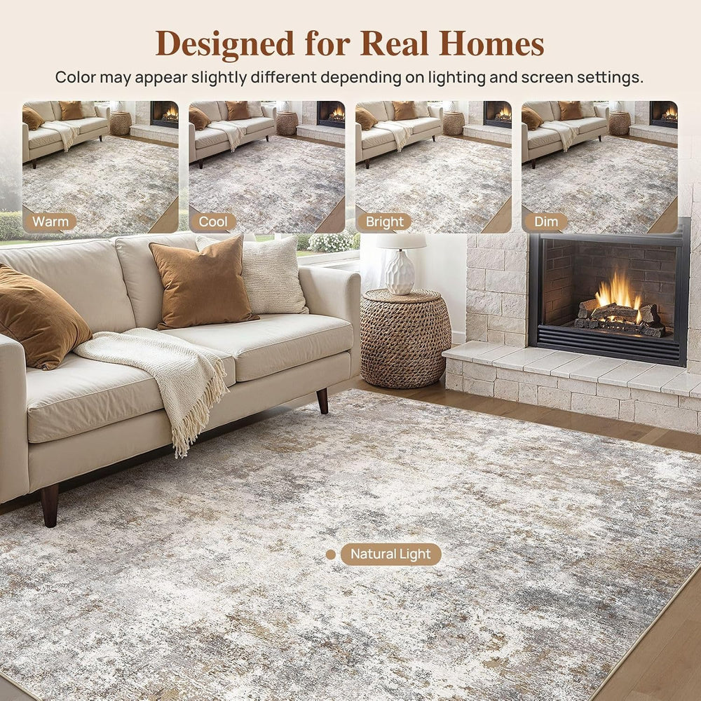 UERMEI 6x9 Area Rug Living Room Rugs - Washable Neutral Modern Abstract Soft ...