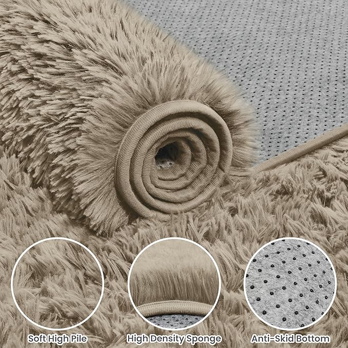 5x8 Area Rugs for Living Room: Soft Fluffy Shag Gray Camel Rugs for Bedroom - Image 8