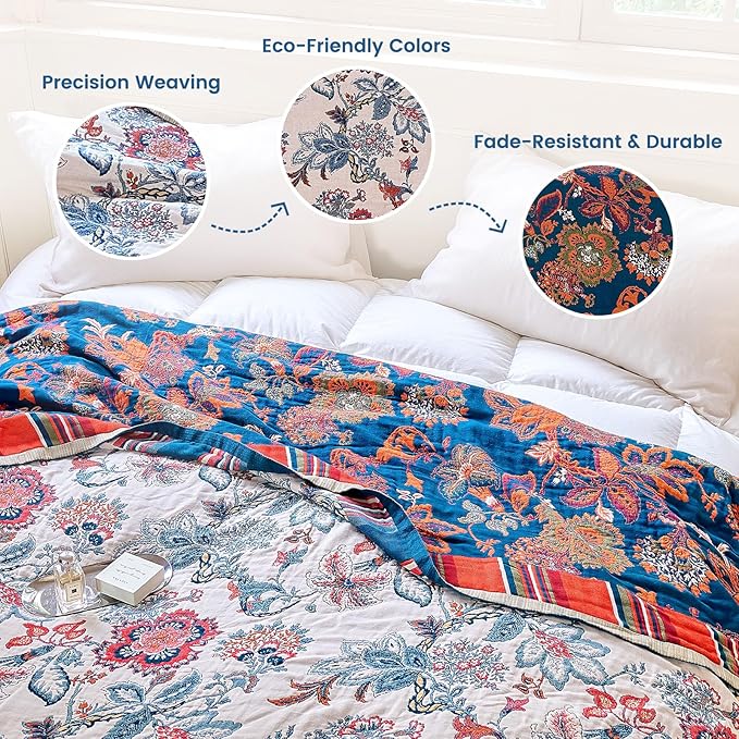 MSGKV Boho Throw Blanket 50"x60" 100% Cotton Floral Blanket - Image 3