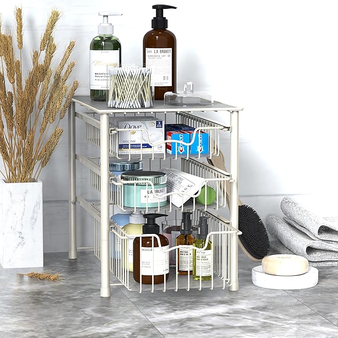 Simple Houseware Stackable 3 Tier Sliding Basket Organizer Drawer
