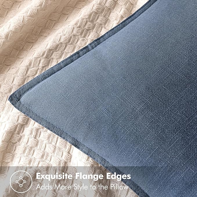 MIULEE Decorative Linen Euro Sham Pillow Covers 24x24 Inch Blue Ashes Boho - Image 2
