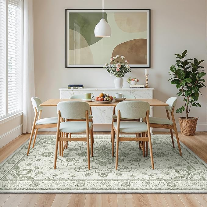Madane 8x10 Area Rugs for Living Room, Machine Washable Vintage Green Rug - Image 3