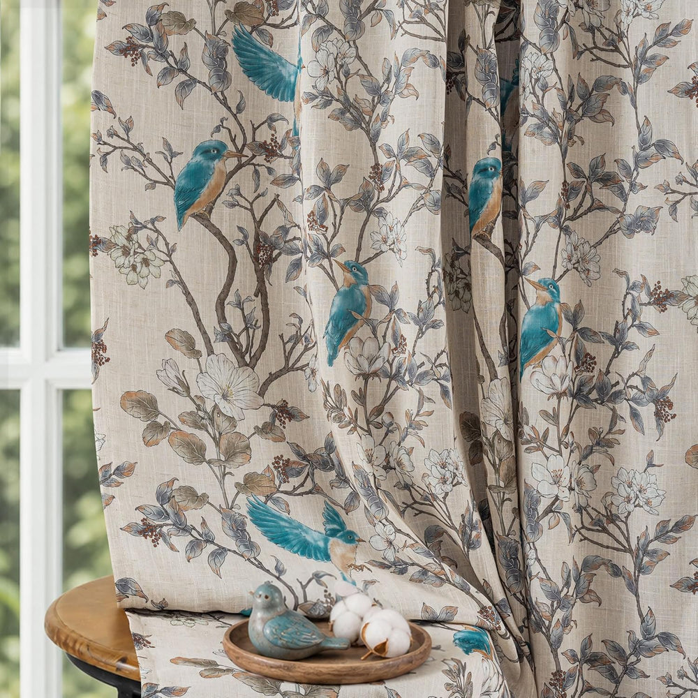 DriftAway 100% Blackout Vintage Floral Linen Curtains Double Layer Farmhouse ...