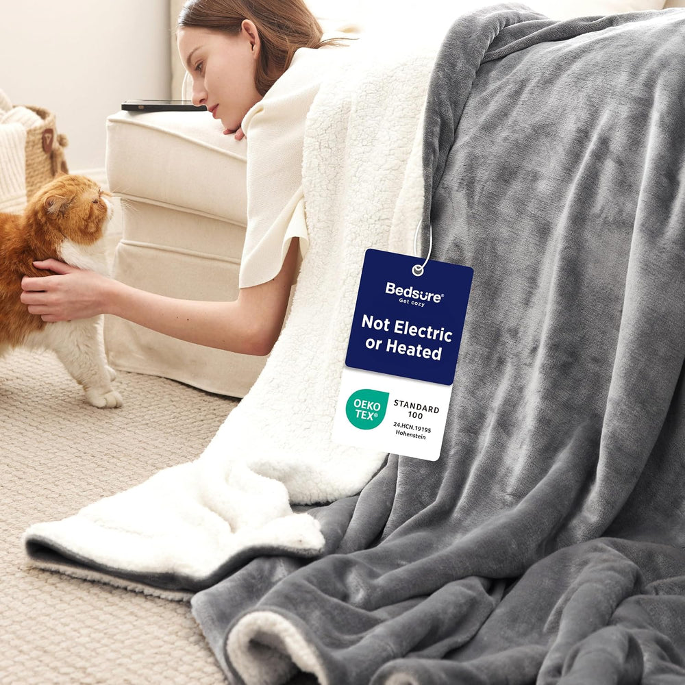 Bedsure GentleSoft Sherpa Fleece Queen Blankets for Bed, Non-Heated, Thick an...