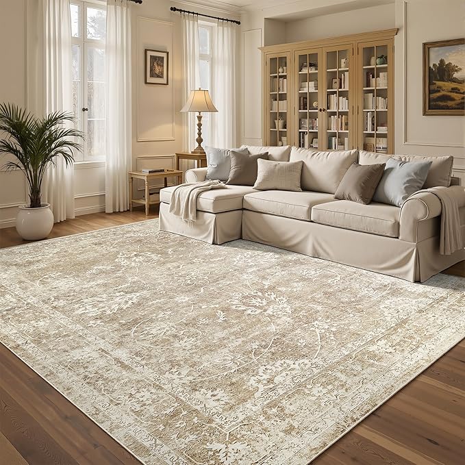 Madane Washable 6x9 Area Rugs for Living Room, Vintage Natural Rug by Madane