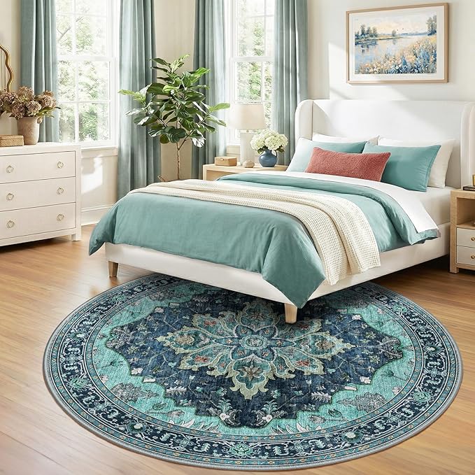 RELEANY Area Rugs 8ft Washable Non-Slip, Floral Vintage Distress Print Pattern - Image 3