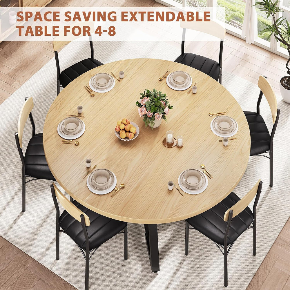 Extendable Round Dining Table for 4-8, Round to Oval Dining Table with Open S...