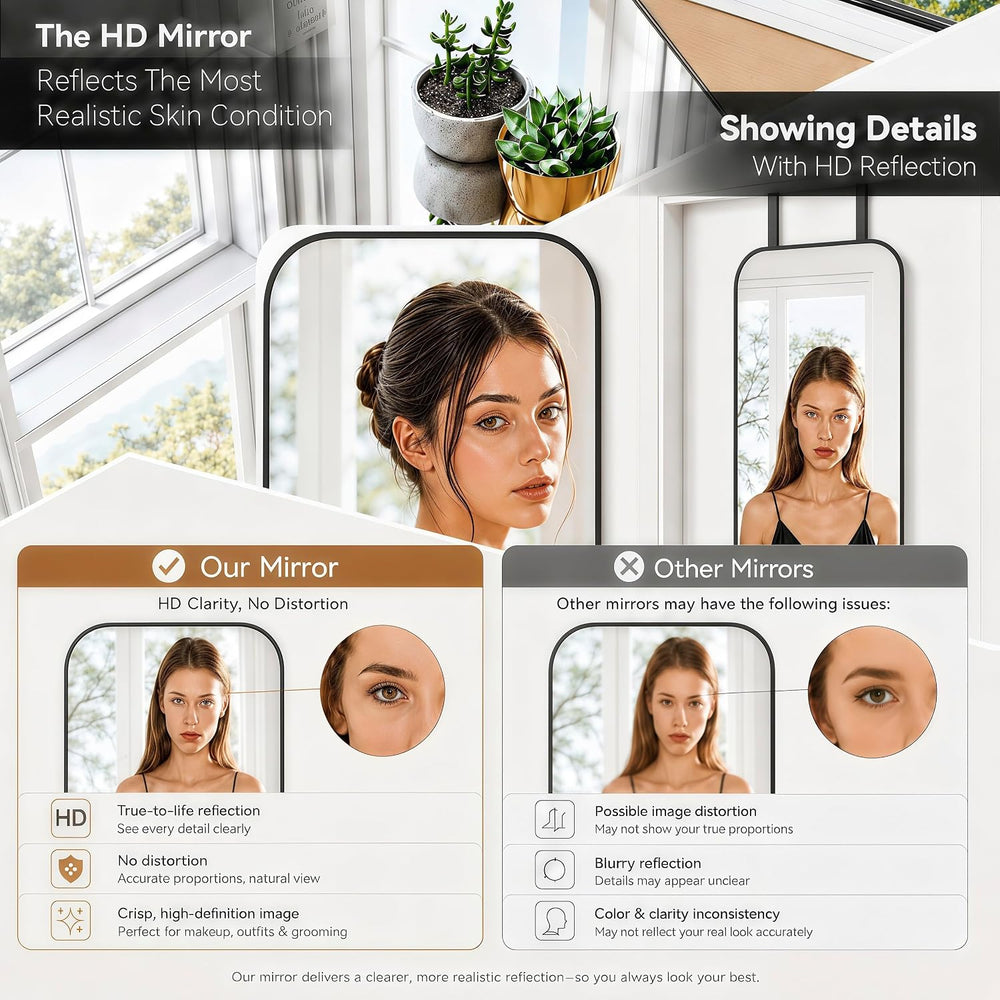 SCWF-GZ 47x14 Full Length Mirror Over the Door,Wall Mounted/Rope Hang Black